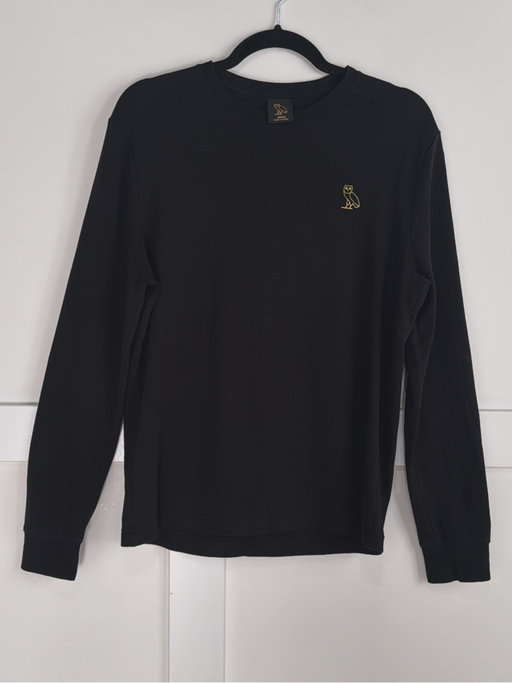 OVO Black Long Sleeve Crewneck with Gold Owl Size M